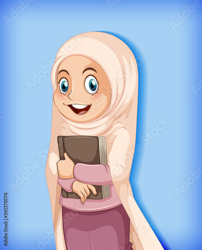 Female muslim cartoon character colour gradient background