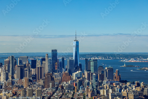 Manhattan Midtown Skyline with One World Trade Center. New York City, USA