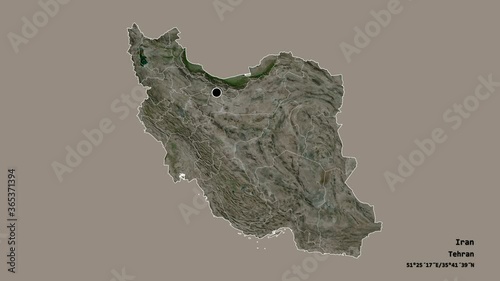 Lorestan, province of Iran, with its capital, localized, outlined and zoomed with informative overlays on a satellite map in the Stereographic projection. Animation 3D photo