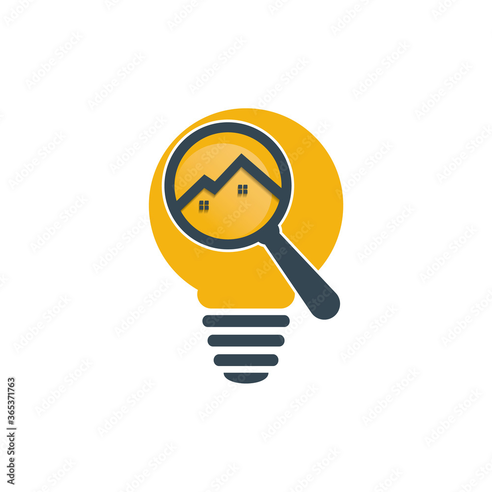 Think to Finding Home Logo Design. Bulb Lamp Magnifying Glass House Logo Design For Real Estate Property. Think to Finding Home Logo Design. Bulb Lamp Magnifying Glass House Logo Design For Real Estate Property.