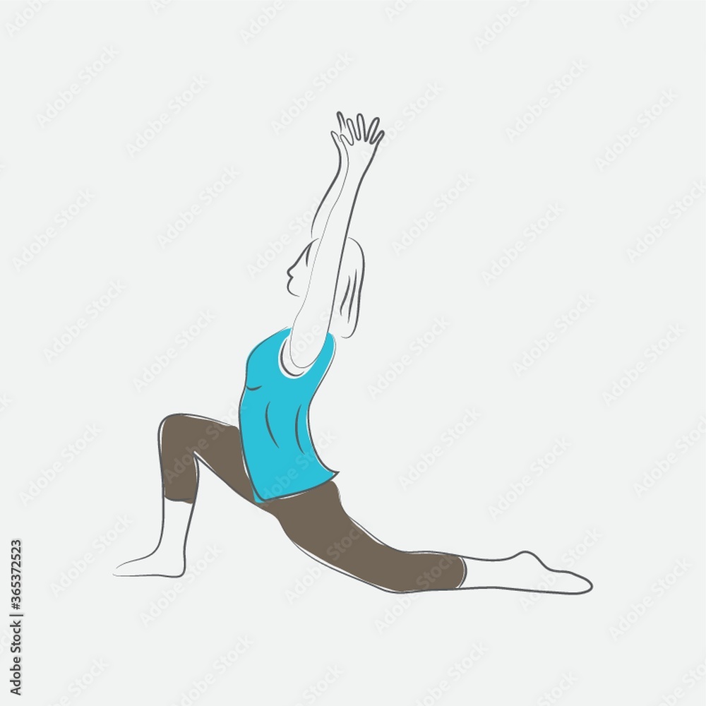 girl practising yoga in low lunge pose girl practising yoga in low lunge pose