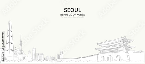 Canvas Print Seoul cityscape line vector