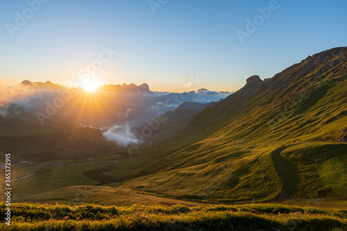 Italain Alps at sunrise, Passo Pordoi, Val Gardena, South Tyrol, Dolomites Italy photo