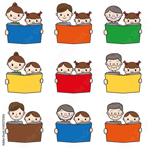 本を読む人たちのイラストセット 線あり