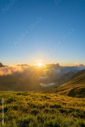 Sunrise in Italian dolomites during spring, Passo Pordoi, Val Gardena, South Tyrol, Dolomites Italy