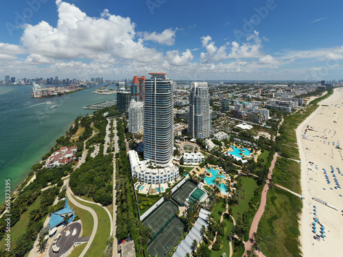High aerial photo Miami Beach highrise condominium towers