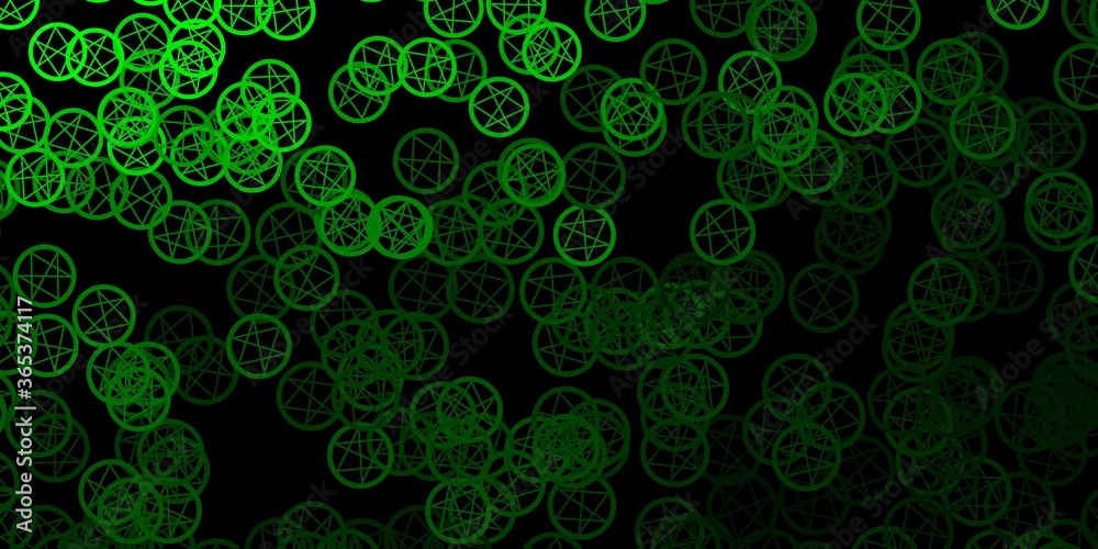 Dark Green vector background with occult symbols.