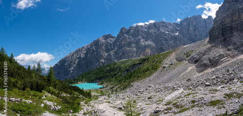 Amazing view of Sorapis lake Lago di Sorapis Dolomites, Belluno, Veneto, Italy