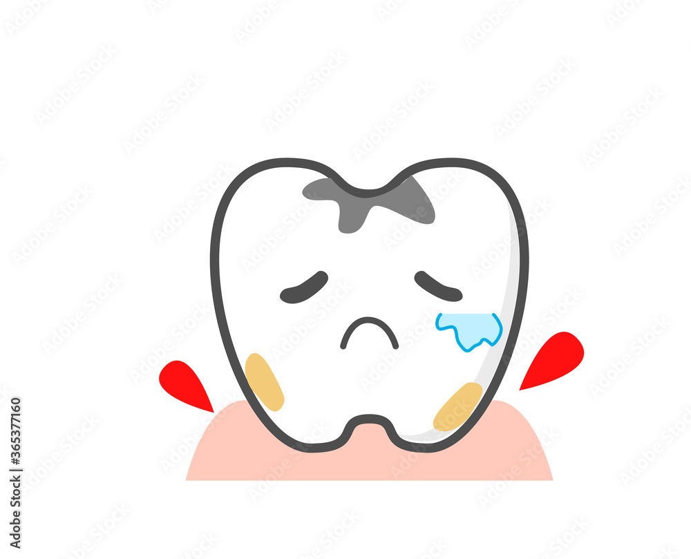 Periodontal disease and gum inflammation Healthy tooth character Periodontal disease and gum inflammation Healthy tooth character