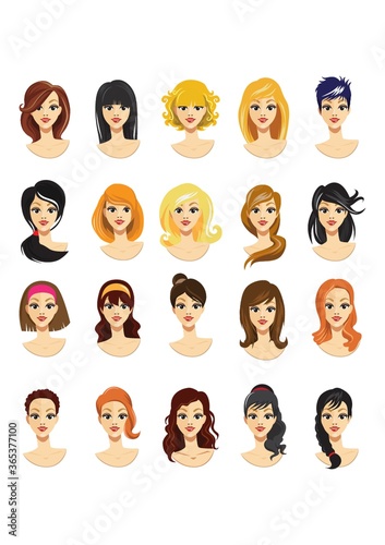 set of woman hairstyles