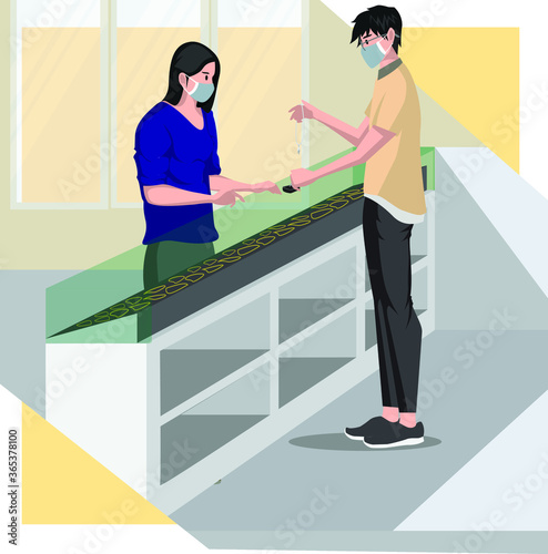 A girl buying silver necklace in jewelry store illustration