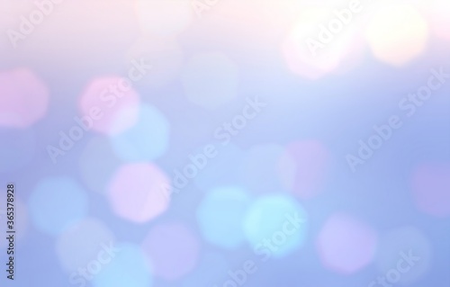 Bright bokeh background. Lights abstract texture. Blue pink lilac blurred pattern. Fantastic holiday illustration. Delicate glare.