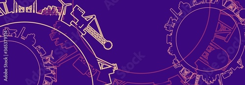 Circle with industry relative silhouettes. Objects located around the circle. Industrial design background.