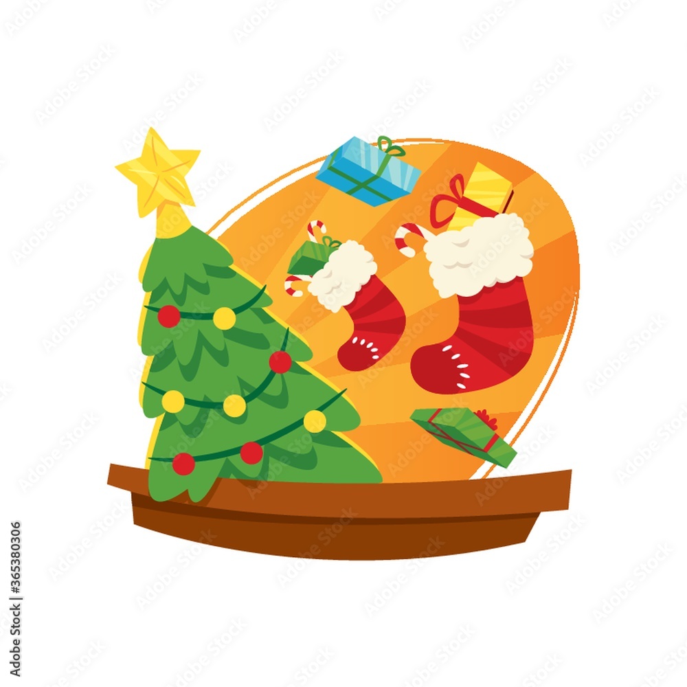 Naklejka premium christmas tree and gifts on boat