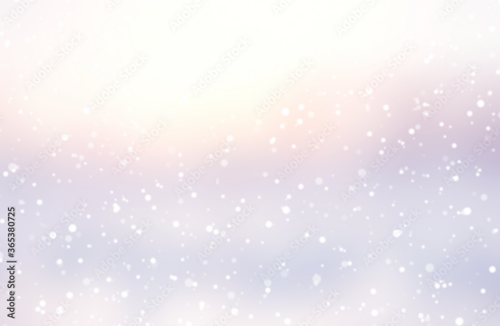 Winter nature view empty blur background. Snow abstract pattern. Brilliance iridescent pastel texture. Sun light and frosty landscape defocused illustration. Pearl glow.