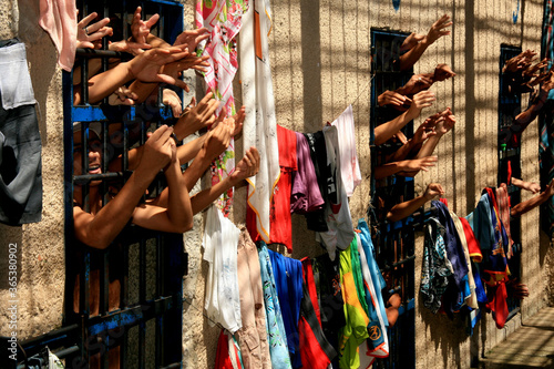 eunapolis, bahia / brazil - december 9, 2008: prisoners are seen in cells of the public jail in the city of Eunapolis.