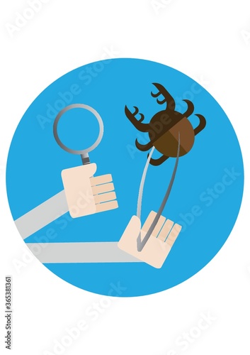 hands holding magnifying glass and specimen