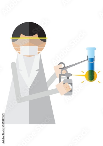 scientist heating test tube with gas burner