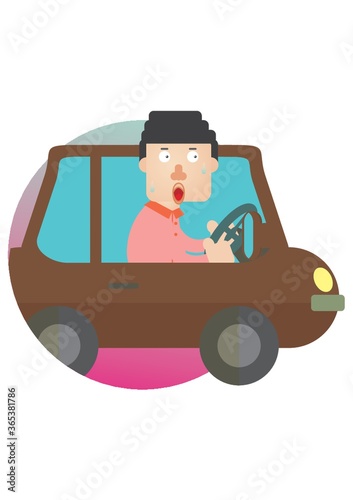 man driving a car