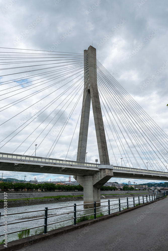 Fototapeta premium Bridge pier over Inagawa river in Ikeda city, Hyogo, Japan