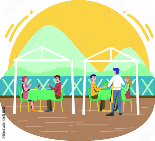 Couples are having dinner at green houses restaurant during new normal
