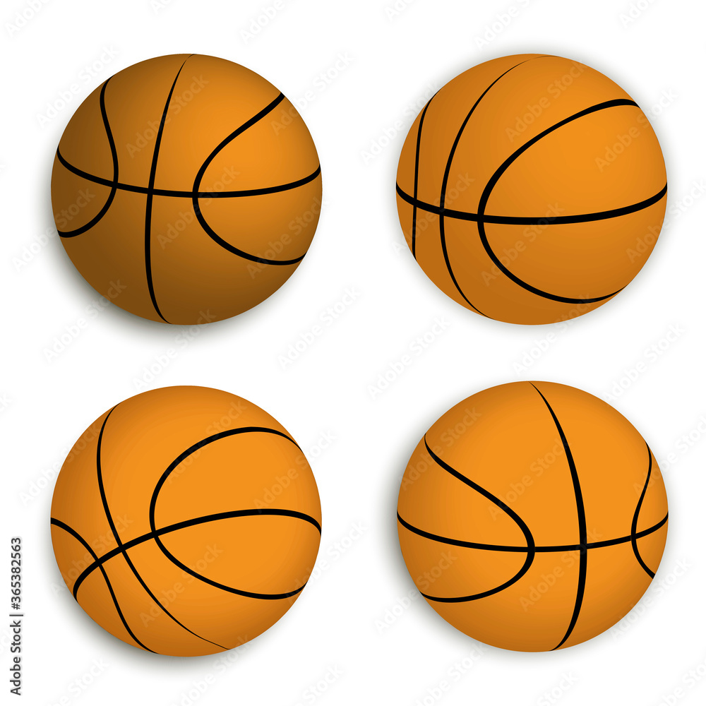 Basketballs balls. Sports game icon vector icon. Orange realistic team competition logo. Stock Photo.