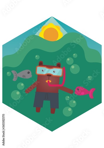 bear cartoon snorkeling