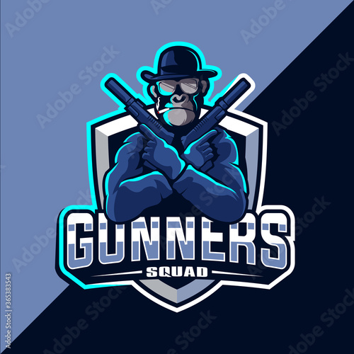Monkey with gun esport mascot logo vector