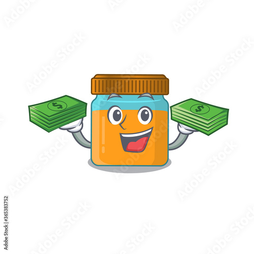 A wealthy honey jar cartoon character with much money
