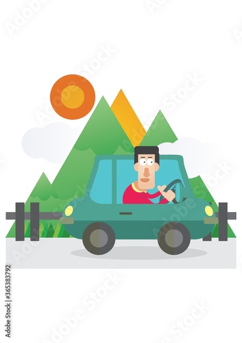 man driving near the mountains