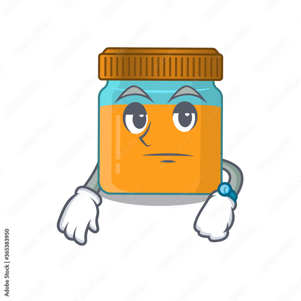 Mascot design style of honey jar with waiting gesture
