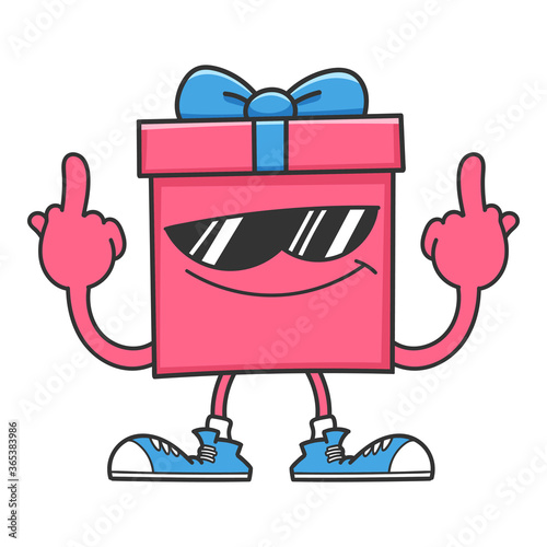 Pink gift box cartoon with sunglasses