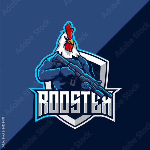 Rooster with gun esport mascot logo vector photo