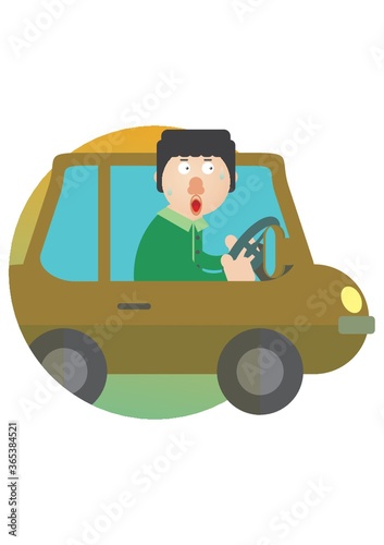man driving a car