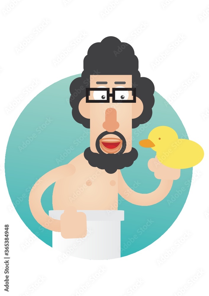 man holding a rubber duck in the shower