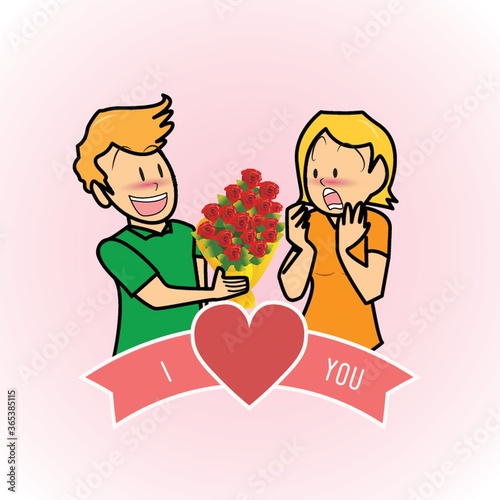boy proposing girl with flowers