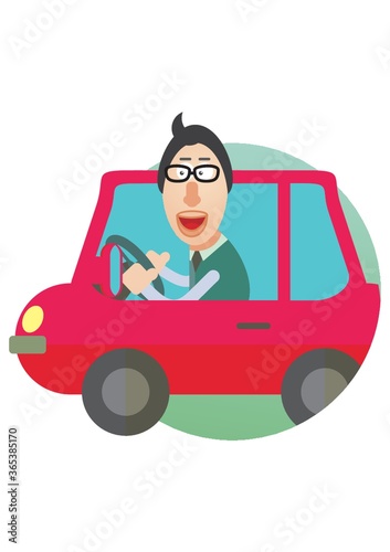man driving a car