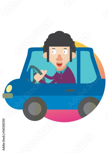man driving a car
