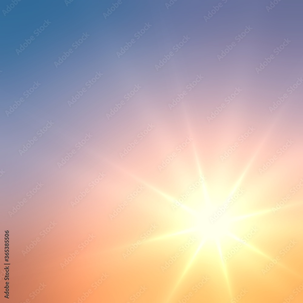 Sun rays bright on dawn empty background. Yellow pink blue gradient. Outdoor abstract illustration. Sun rays bright on dawn empty background. Yellow pink blue gradient. Outdoor abstract illustration.