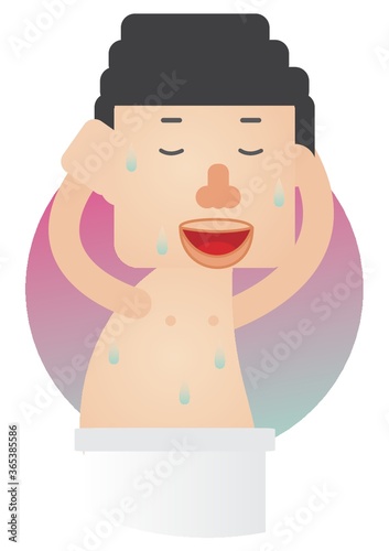man dripping wet from shower