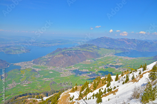 View of the stans town, Lake Luzern and mountain from Stanserhorn Cabrio cable car