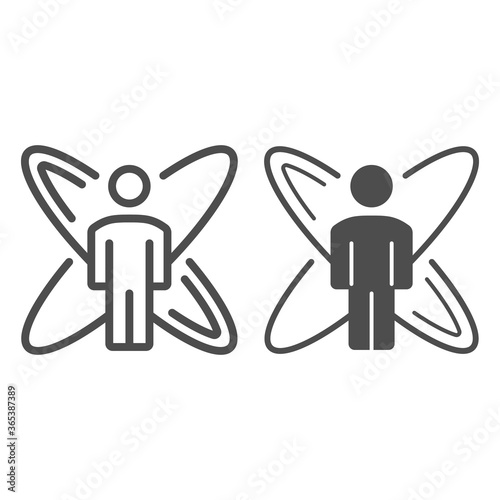 Person with symbol of science line and solid icon, science concept, Human silhouette with atom sign on white background, atom around of man icon in outline style for mobile and web. Vector graphics.