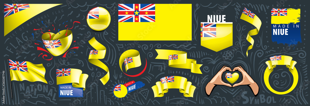 Vector set of the national flag of Niue in various creative designs