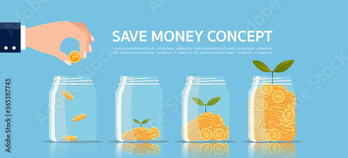Money growing plant step with deposit coin in bank concept.Vector illustration with place for your text or copy space.