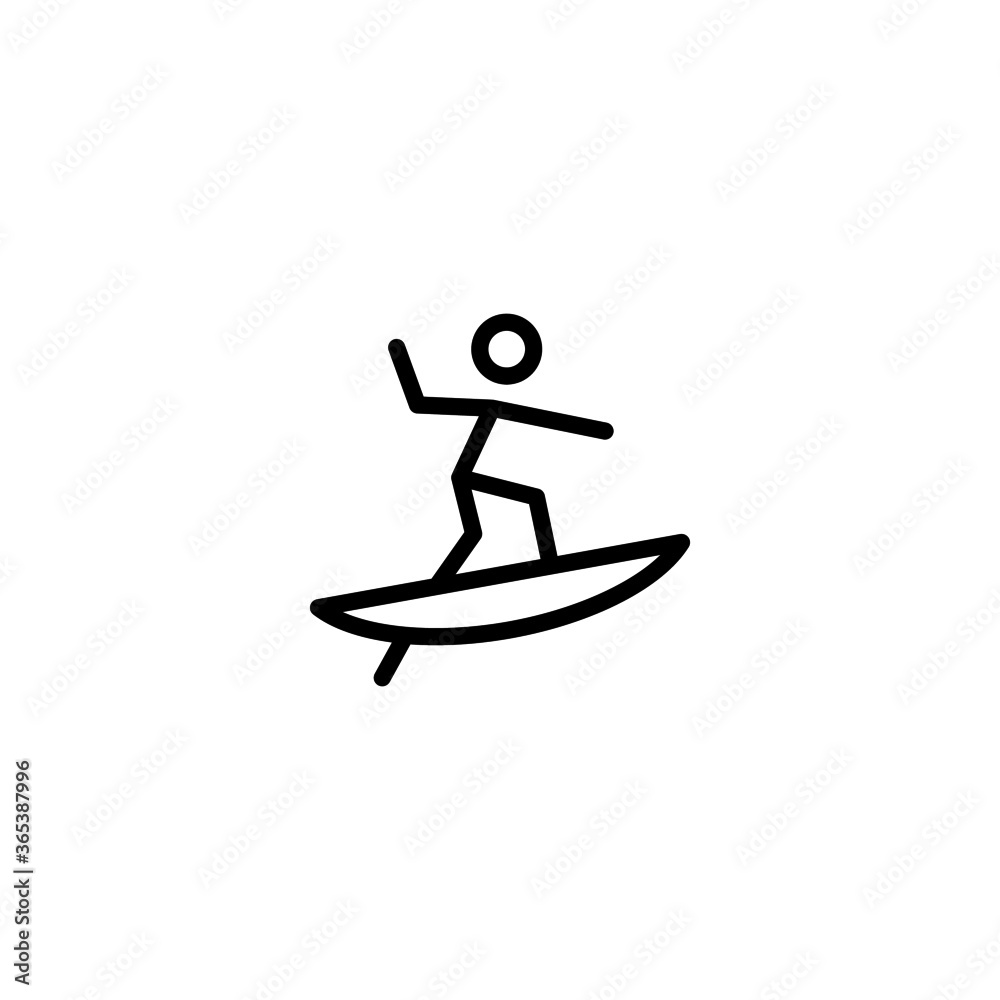Surfing icon  in black line style icon, style isolated on white background