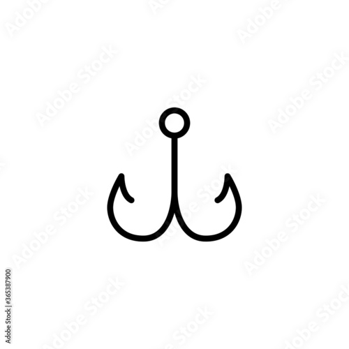 Fishing hook icon in black flat glyph, filled style isolated on white background