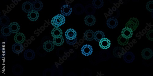 Dark blue, green vector pattern with coronavirus elements.