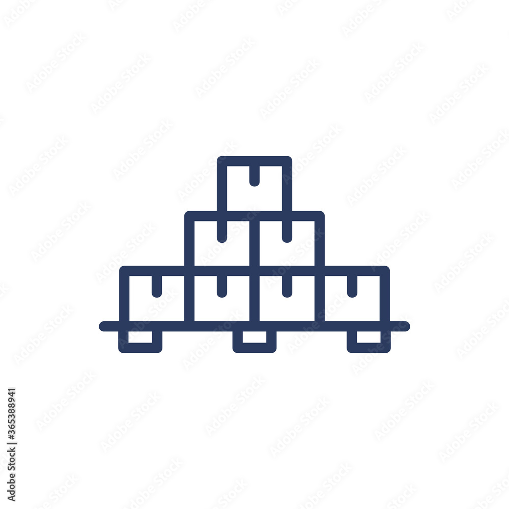 Carton boxes in pile thin line icon. Warehouse, parcel, storage isolated outline sign. Delivery and shipping service concept. Vector illustration symbol element for web design and apps Carton boxes in pile thin line icon. Warehouse, parcel, storage isolated outline sign. Delivery and shipping service concept. Vector illustration symbol element for web design and apps