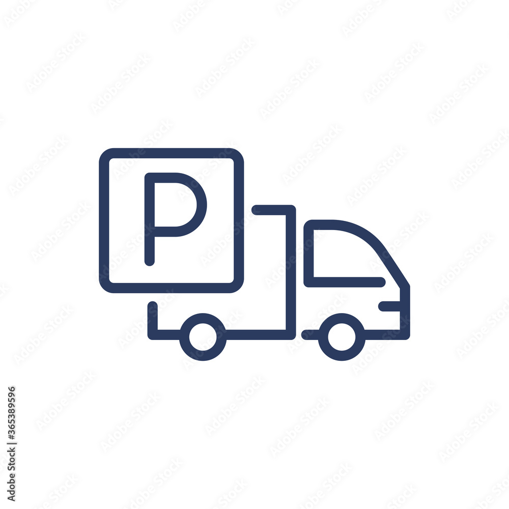 Truck parking thin line icon. Lorry, van, allowed symbol isolated outline sign. Parking, driving, transportation concept. Vector illustration symbol element for web design and apps Truck parking thin line icon. Lorry, van, allowed symbol isolated outline sign. Parking, driving, transportation concept. Vector illustration symbol element for web design and apps