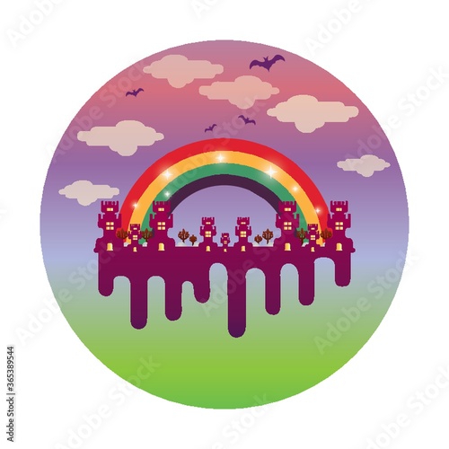 rainbow with buildings